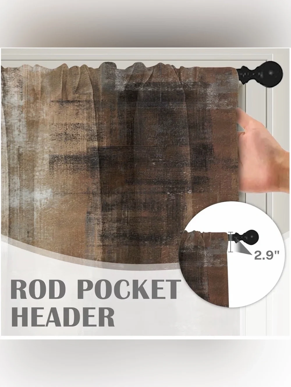 Rustic Satin Abstract Art Dark Brown Blackout Valances 54”Wx18”H (2 Panels) NWT